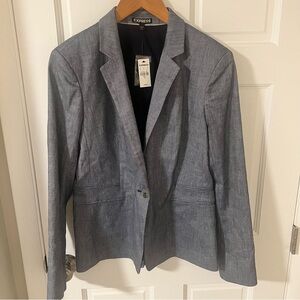 NEW Express Women's Chambray Single Button Linen Blend Blazer Blue-Grey size 12